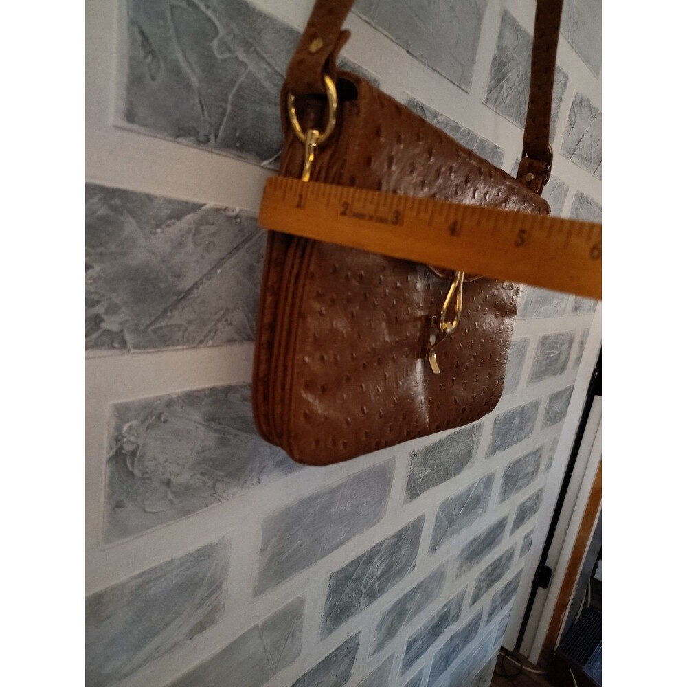 Lederer De Paris Vintage Shoulder Bag Leather Ostrich Print Embellished Tan Y2K - Picture 15 of 15